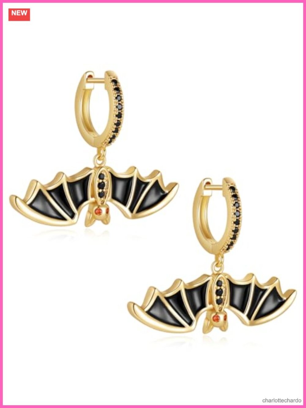 Halloween Bat Earrings 18K Gold Plated Hoop Dangle Gothic Jewelry
